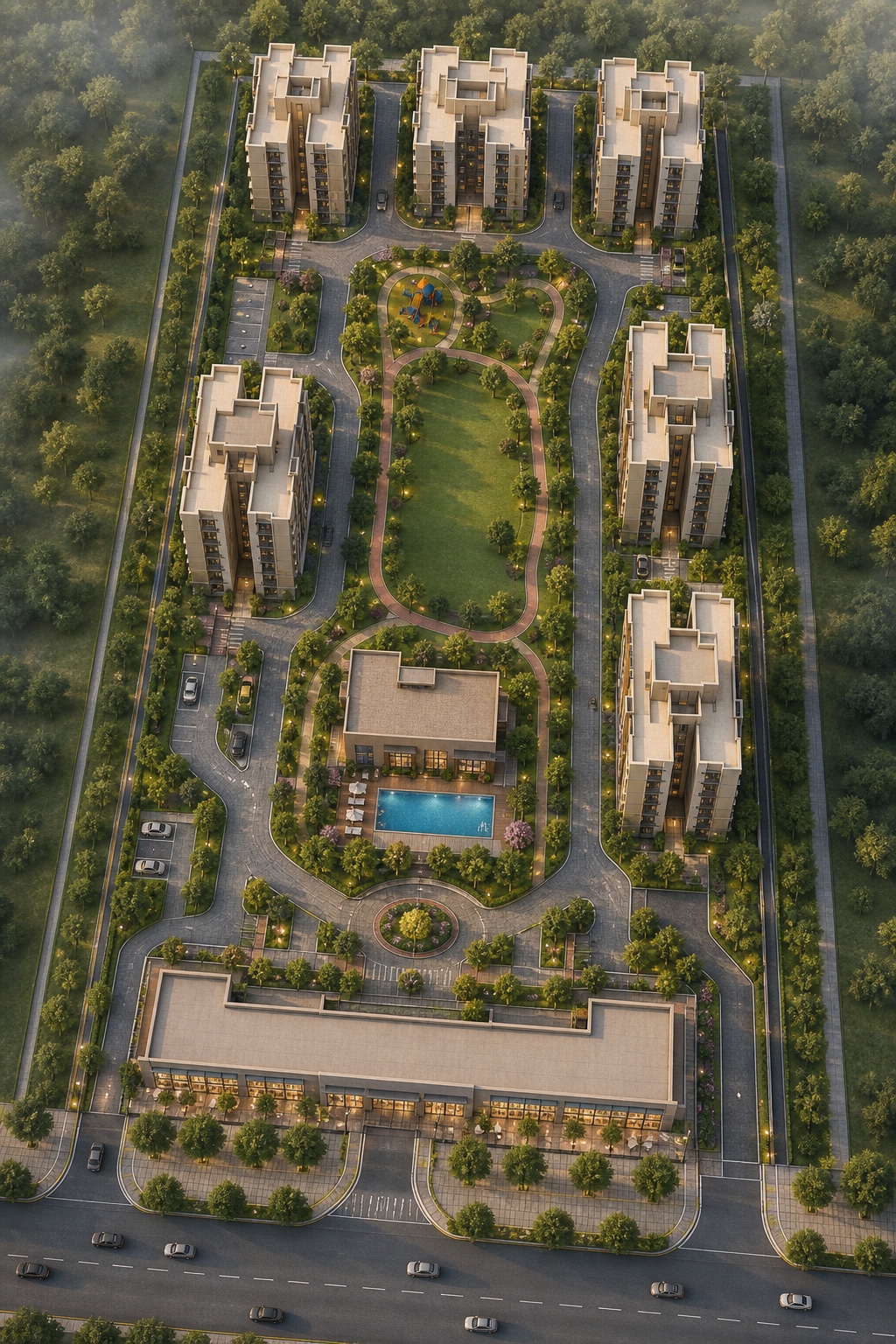 Indicative aerial 3D TOD master-plan visualization for Pooth Khurd in Narela