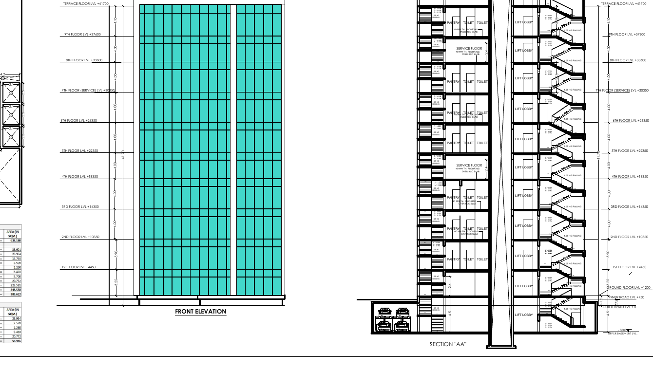 Submitted front elevation and building section for Plot O-9 Sector 22E
